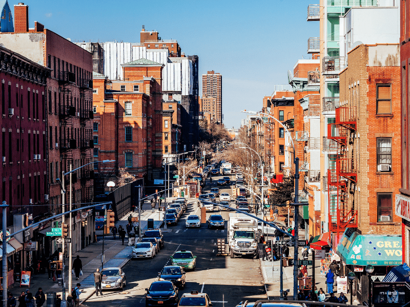 view of a new york city street with traffic