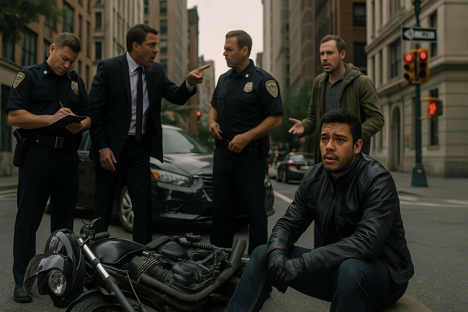 Injured motorcyclist sits on NYC street while driver argues with police after crash