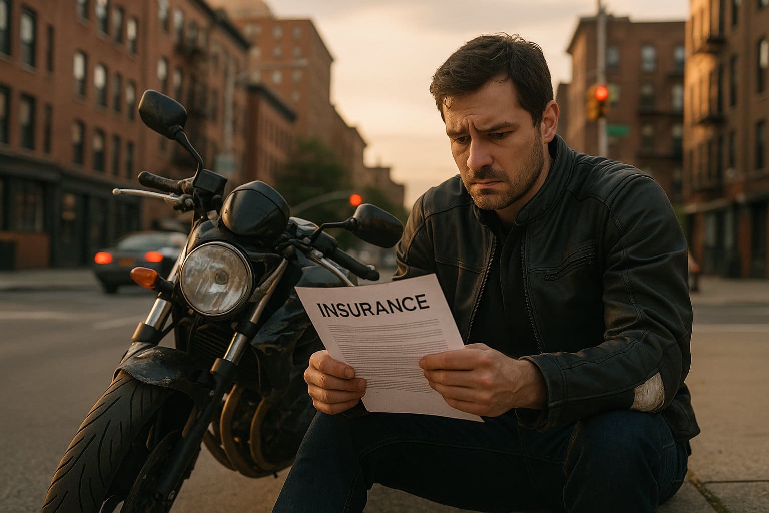 Injured motorcyclist reviewing insurance after NYC accident