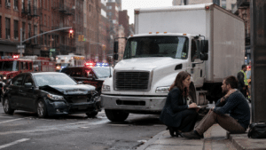 Commercial truck accident scene in New York showing why serious truck crash cases require experienced legal investigation.