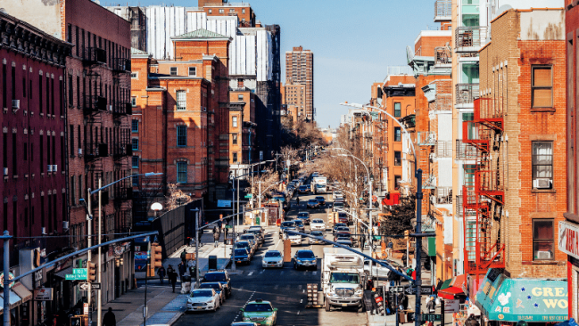 view of a new york city street with traffic